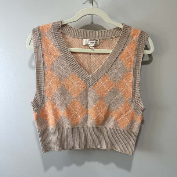 No Comment NY-LA Sweaters - No Comment NY-LA Argyle Cropped Sweater Vest, Sz L
